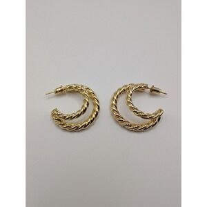 Gold Tone Twisted Dual Hoop Pierced Earrings
